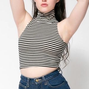 Striped Jersey Spandex sleeveless, turtleneck cropped top